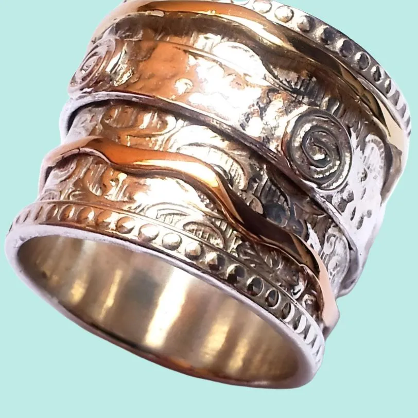 Spinner ring for woman, spinning ring, silver and gold spinner rings jewellery