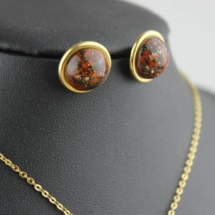 Stainless Steel Jewelry Round Special Resin Stone Jewelry Set for Women in Gold Color