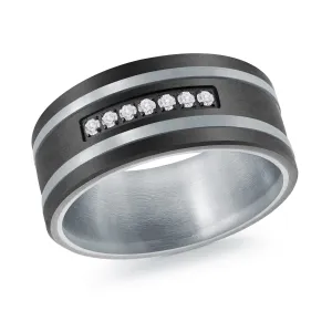 Titanium with Carbon Fiber and 14K White Gold Ring from the Titanium Collection by Malo - MRDTI-015-9BWD