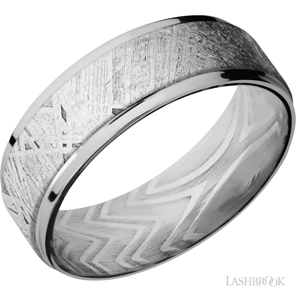 Titanium with Polish Finish and Meteorite Inlay and Zebra - 7MM