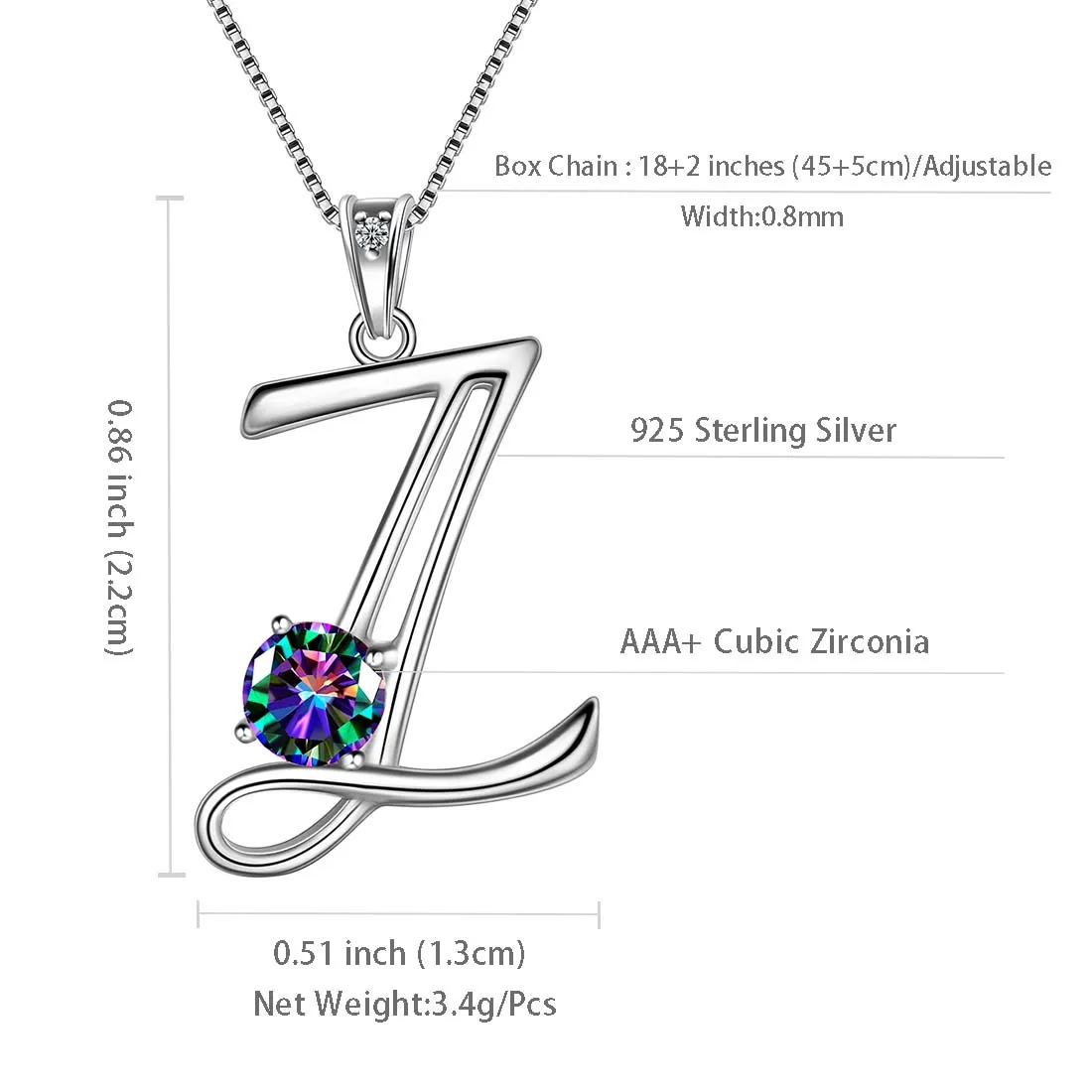 Tokyo Mart Women Initial Z Letter Pendant Necklace Girl Name Jewelry Gift 925 Sterling Silver