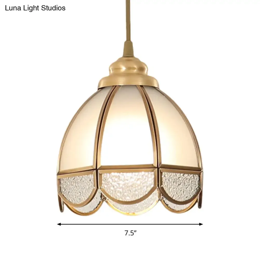 Traditional Frosted Glass Hanging Lamp Kit in Brass - 1 Light Pendant for Dining Room