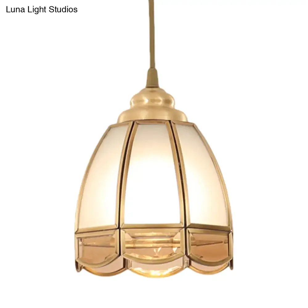 Traditional Frosted Glass Hanging Lamp Kit in Brass - 1 Light Pendant for Dining Room