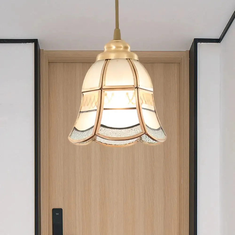 Traditional Frosted Glass Hanging Lamp Kit in Brass - 1 Light Pendant for Dining Room