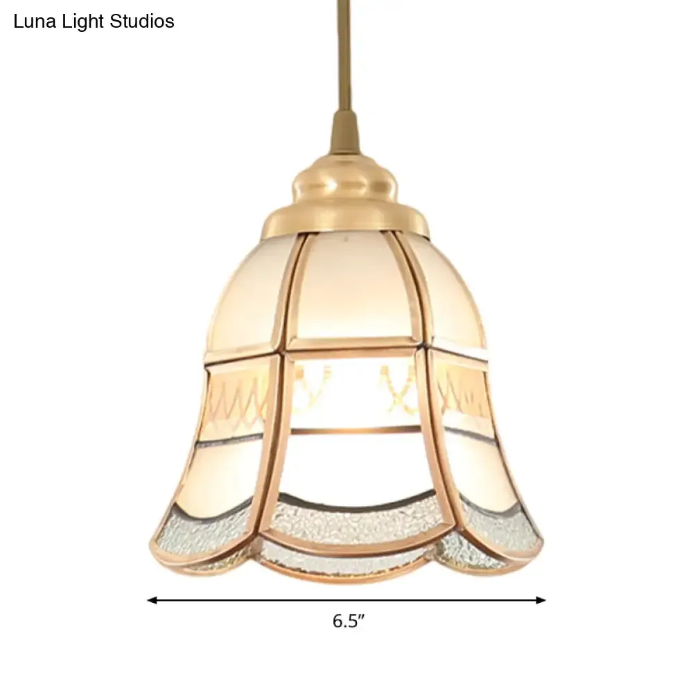 Traditional Frosted Glass Hanging Lamp Kit in Brass - 1 Light Pendant for Dining Room