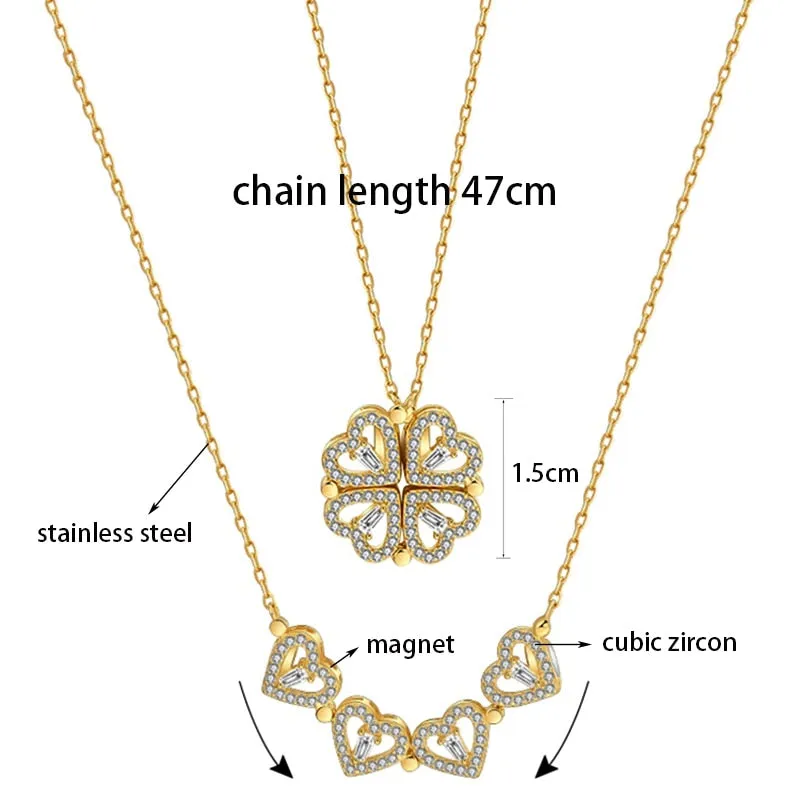 Trendy Flower Magnetic Attract Together Pendant Necklace