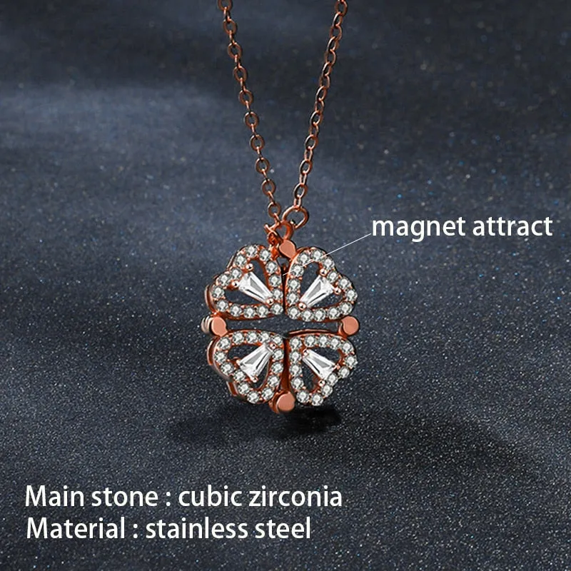 Trendy Flower Magnetic Attract Together Pendant Necklace