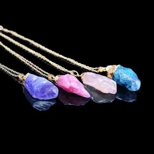 Trendy Natural Stone Multicolor Sweater Chain Pendant Necklace for Women