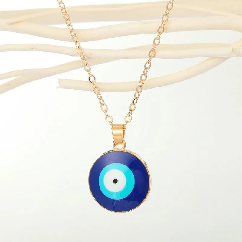 Turkish Evil Eye Pendant Choker Necklace Lucky Blue Evil Eyes Clavicle Chain Necklace