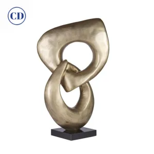 “Two Rings” Contemporary Italian Gold Patinated Bronze Abstract Sculpture