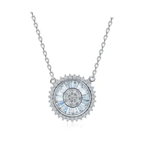 Unique Luxury Necklace Jewelry Sun Shaped Round Colar Pendant Cubic Zirconia White Gold Plated Necklace Women Bijoux