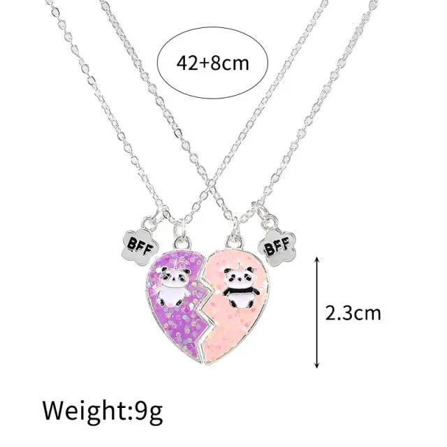 Unisex 2 Pcs BFF Necklace Womens Heart Pendant Best Friend Letter Necklace Fashion Couple Chain Necklace Men Friendship Jewelry