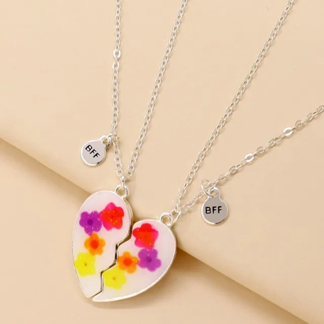 Unisex 2 Pcs BFF Necklace Womens Heart Pendant Best Friend Letter Necklace Fashion Couple Chain Necklace Men Friendship Jewelry