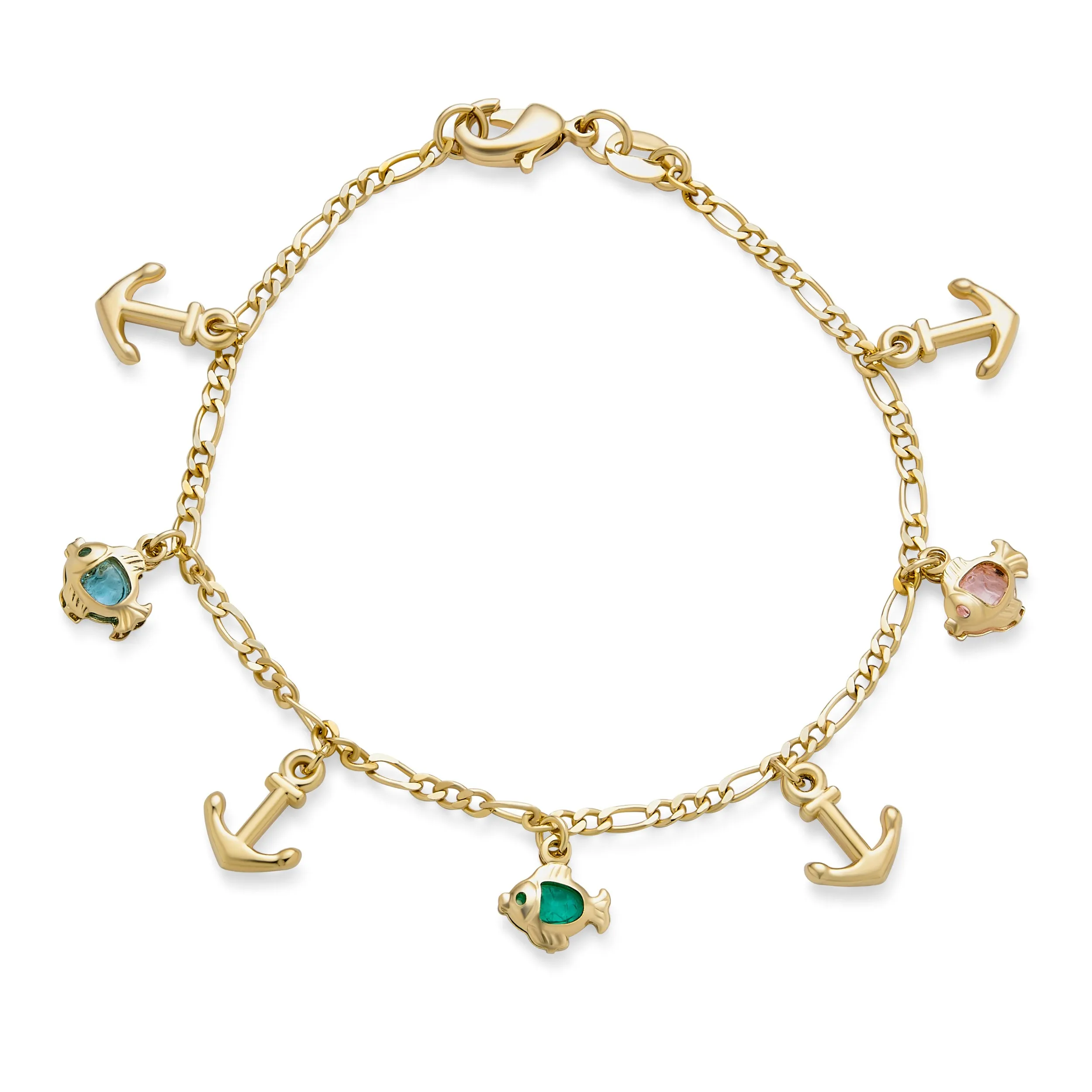 Vacation Nautical Star Dolphin Dangling Charm Bracelet 18K Gold Plated