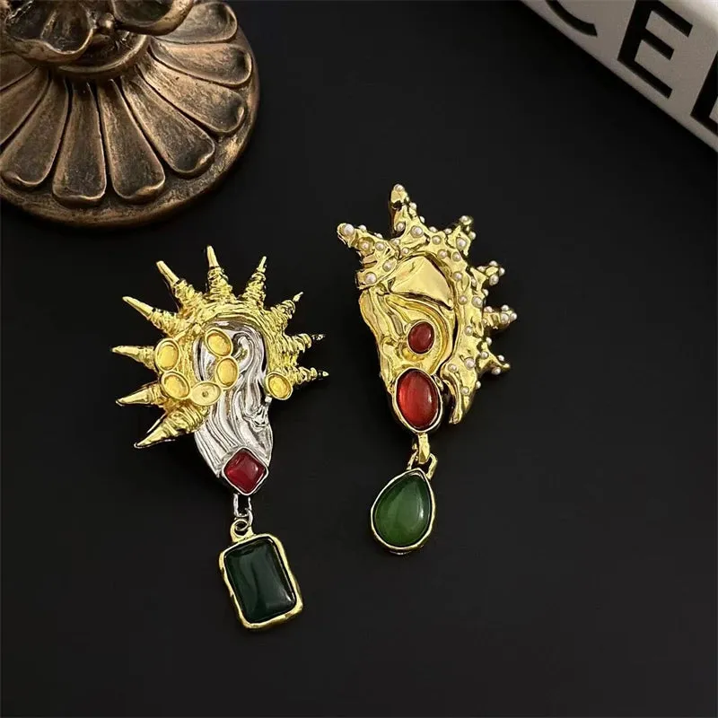 VAIGE Bold Green Geometric Spike Pendant Drop Earrings