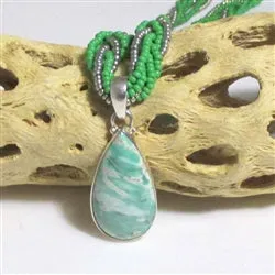 Vasonite Gemstone Pendant on  Green Multi-strand Necklace