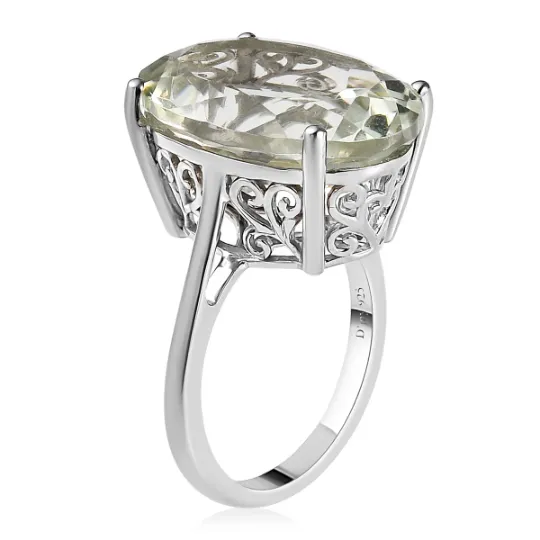 Vintage Oval Cut Cocktail Green Amethyst Filigree  Ring - 925 Solid Sterling Silver Ring