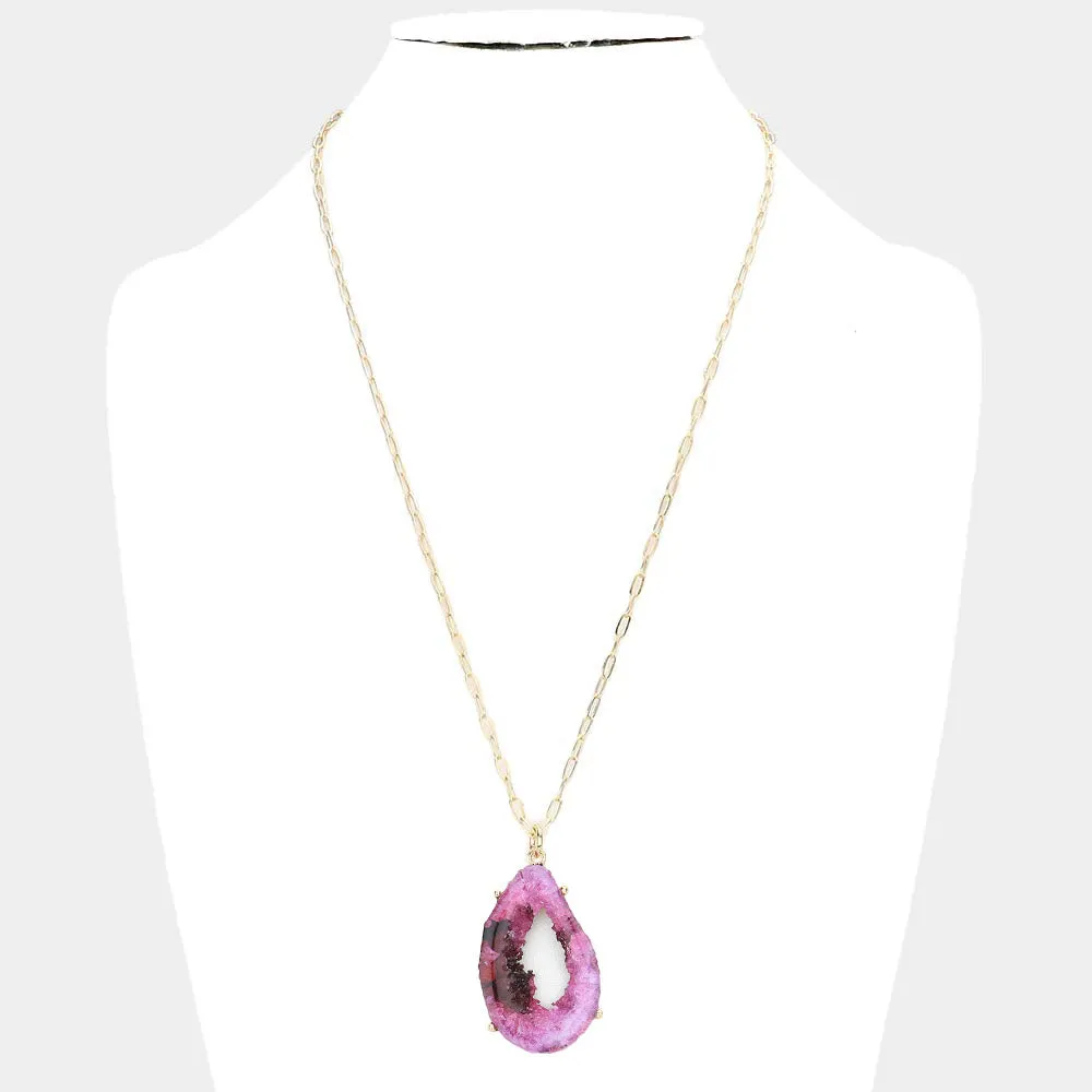 Wanderlust Raw Agate Druzy Long Necklace - 2 colors