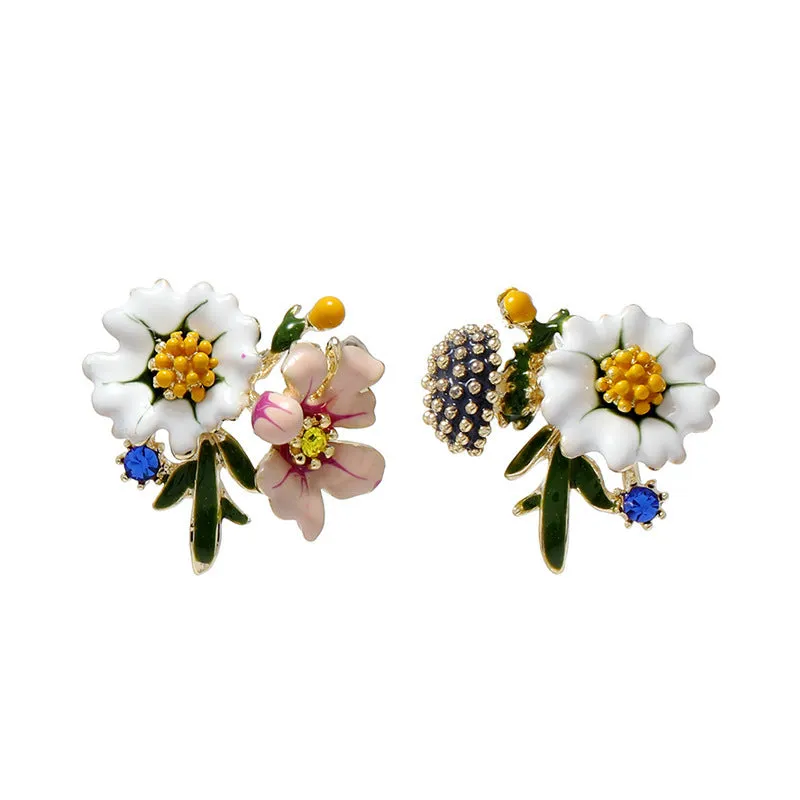 Whimsical Floral Bouquet Earrings with Crystal Accents-jlt11514