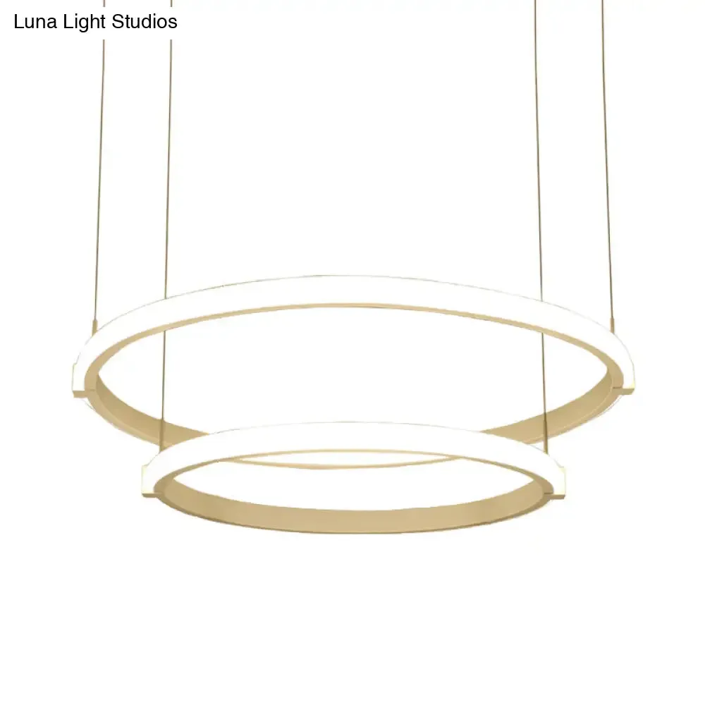 White Double Ring Chandelier with LED Hanging Ceiling Light - Simple Style, Warm/White Light