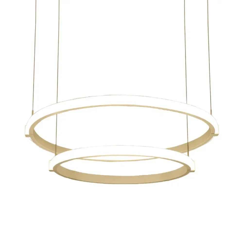 White Double Ring Chandelier with LED Hanging Ceiling Light - Simple Style, Warm/White Light