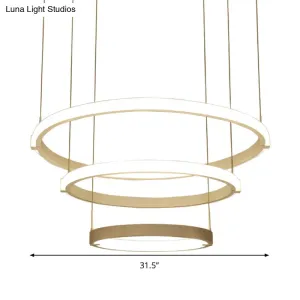 White Double Ring Chandelier with LED Hanging Ceiling Light - Simple Style, Warm/White Light