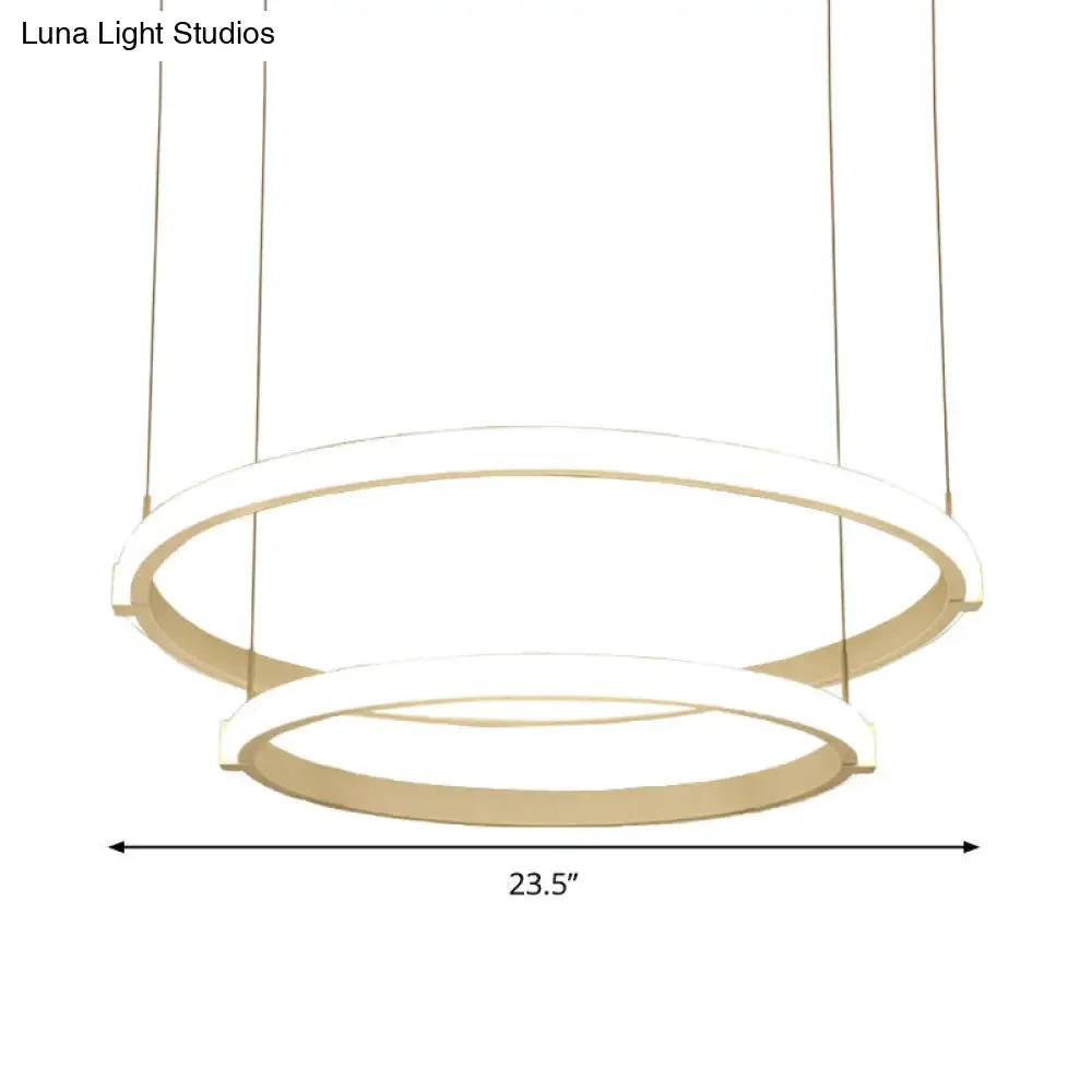 White Double Ring Chandelier with LED Hanging Ceiling Light - Simple Style, Warm/White Light