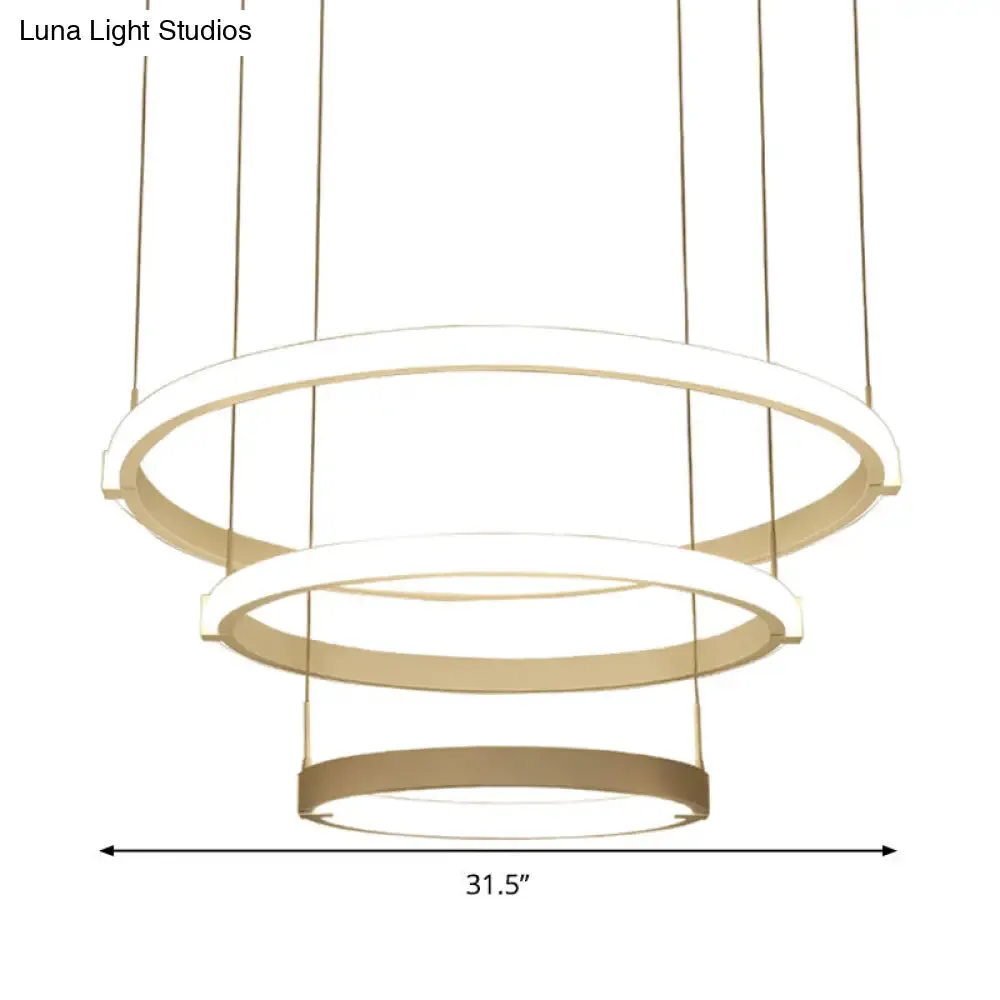 White Double Ring Chandelier with LED Hanging Ceiling Light - Simple Style, Warm/White Light