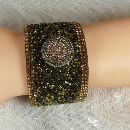 Wide Leather Sparkly Cuff Bracelet