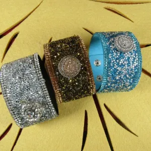 Wide Leather Sparkly Cuff Bracelet