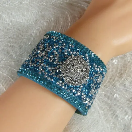 Wide Leather Sparkly Cuff Bracelet