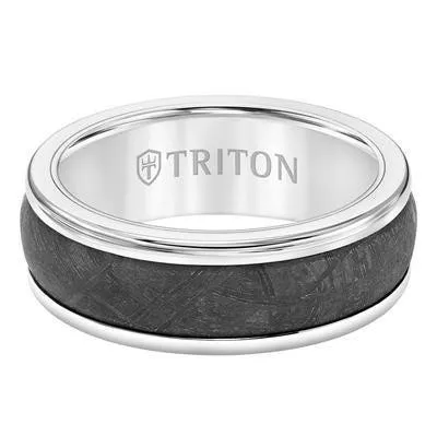 WITTEN Round Edge Meteorite Insert White Tungsten Wedding Band - 8mm