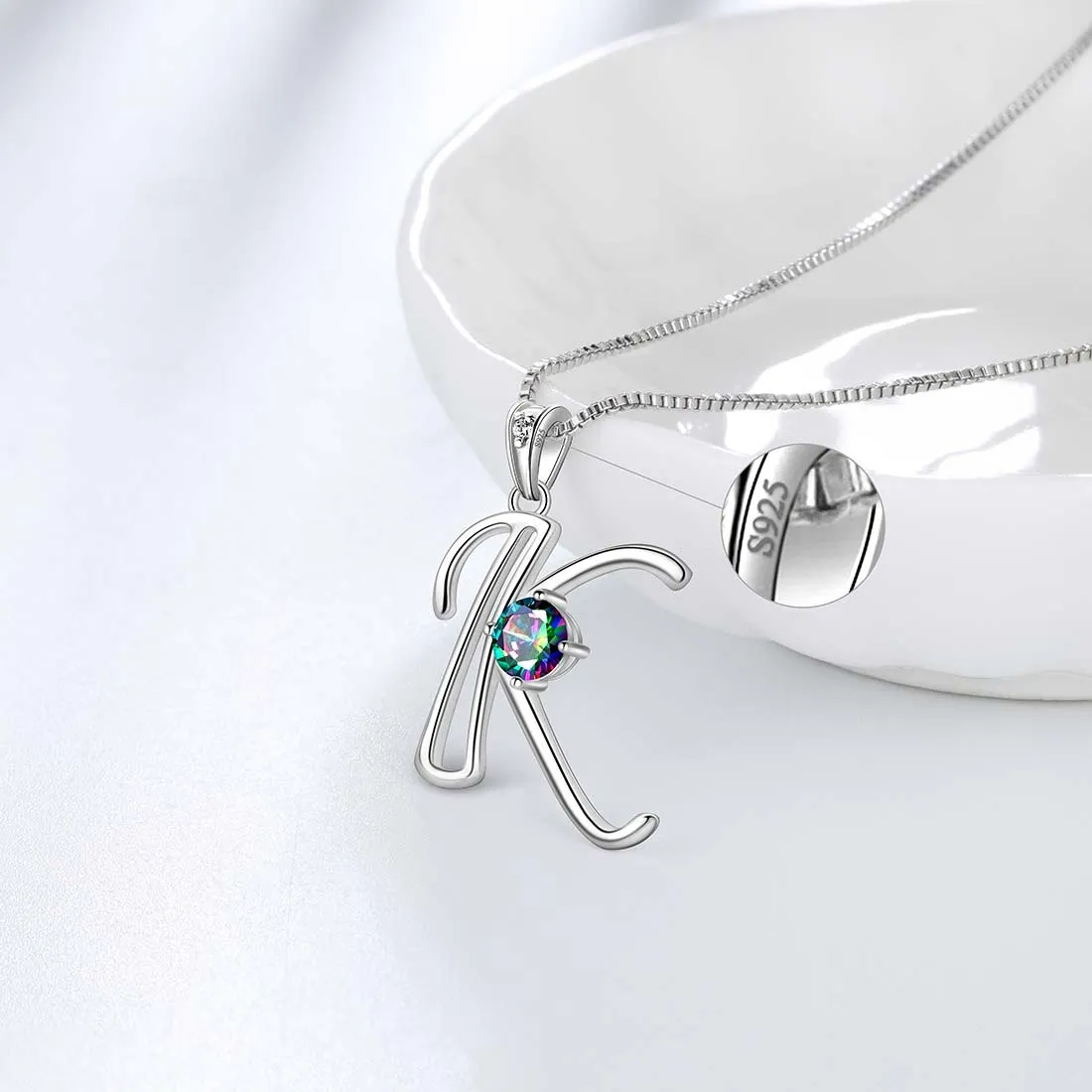 Women Initial K Letter Pendant Necklace Girl Name Jewelry Gift 925 Sterling Silver