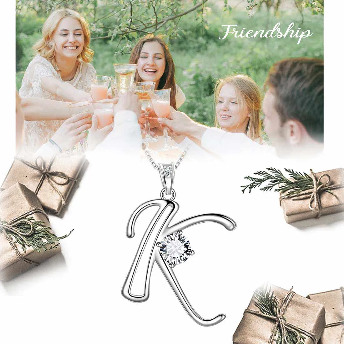 Women Initial K Letter Pendant Necklace Girl Name Jewelry Gift 925 Sterling Silver