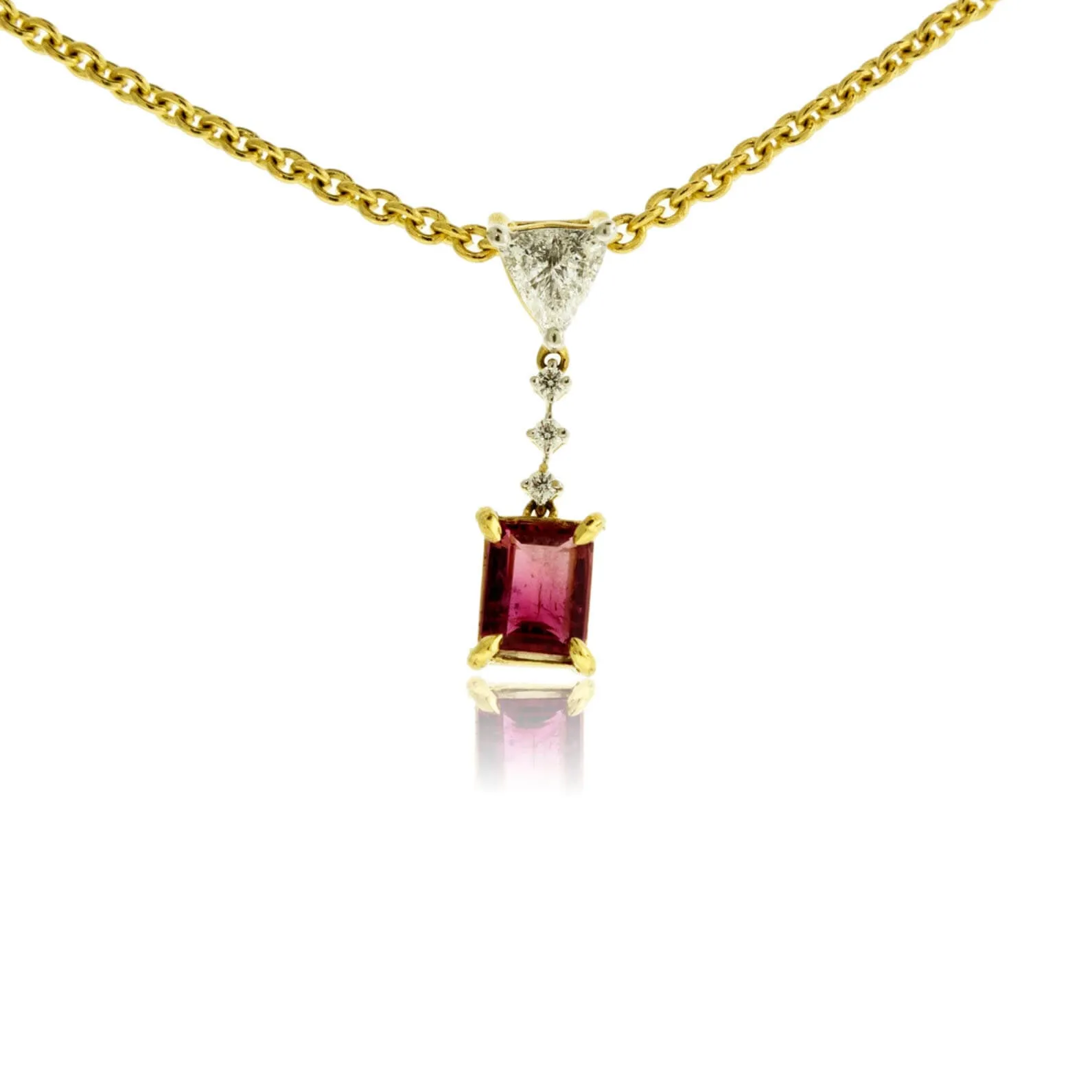 Yellow Gold Red Emerald & Diamond Drop Pendant