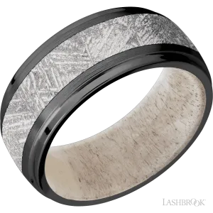 Zirconium with Satin , Polish Finish and Meteorite Inlay and Antler - 9MM