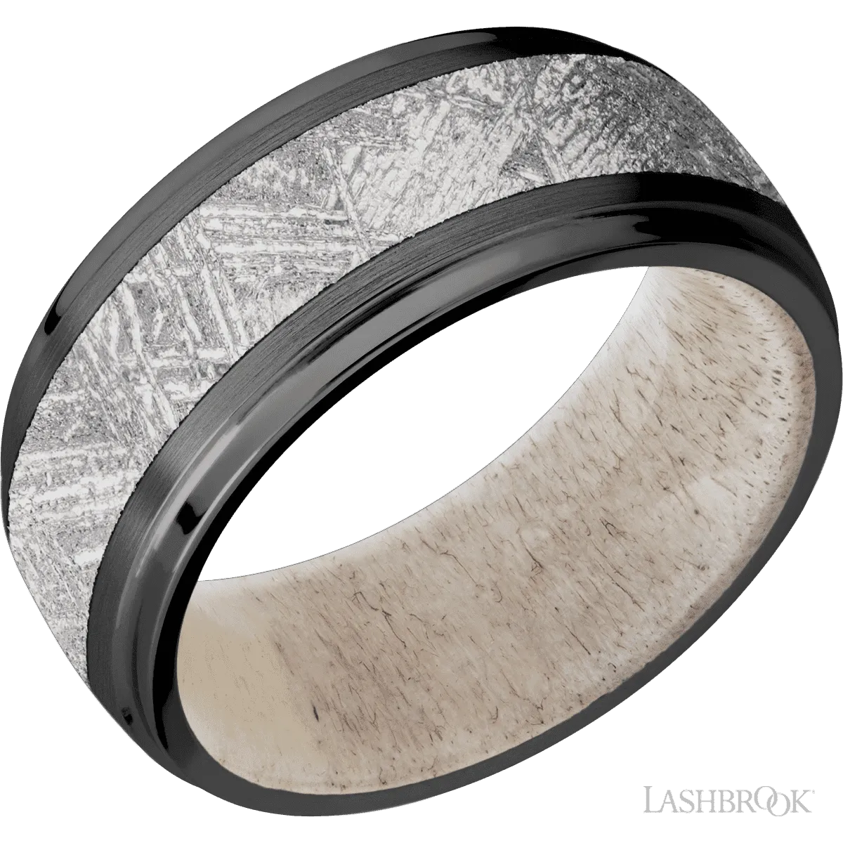 Zirconium with Satin , Polish Finish and Meteorite Inlay and Antler - 9MM